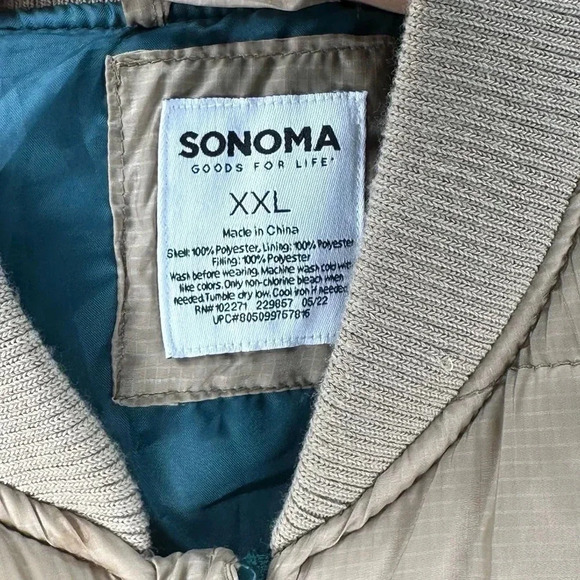 Sonoma MENS XXL green + tan color block quilted puffer vest with pockets - Picture 3 of 5